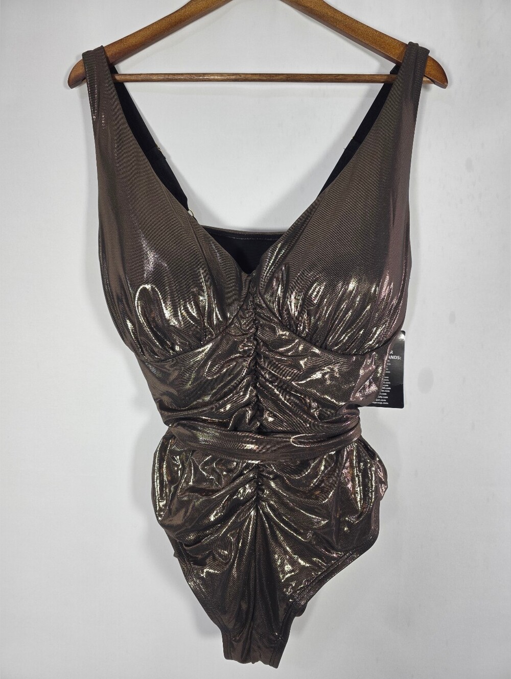 NWT Metallic Bronze One Piece Swimsuit Ruched Tie Waist Plus 20G/H